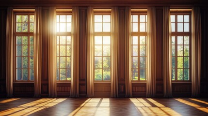 Elegant Sunlit Room with Large Windows and Nature View