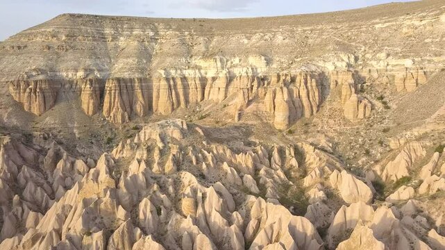 Drone video of the Red Valley at sunset in Cappadocia Turkey