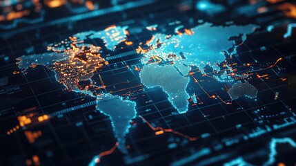 Fototapeta premium Global Digital Map with Data Visualization Elements