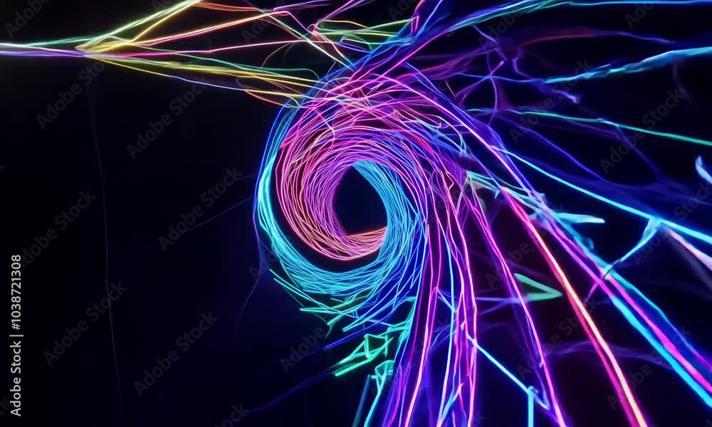 Poster abstract neon lights swirling in mesmerizing vortex design.