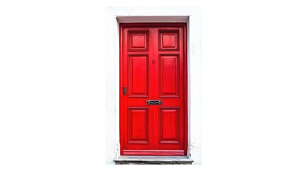 Bright Red Door with Classic Design in White Frame