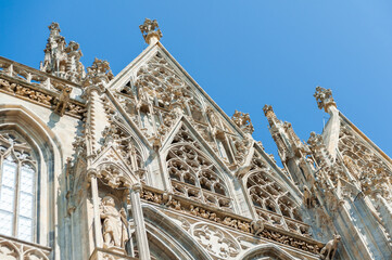 St. Stephen's Cathedral, Vienna, Austria. The striking details of Gothic architecture rise against...