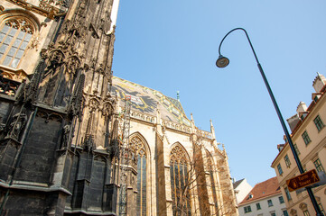 St. Stephen's Cathedral, Vienna, Austria. The striking details of Gothic architecture rise against...