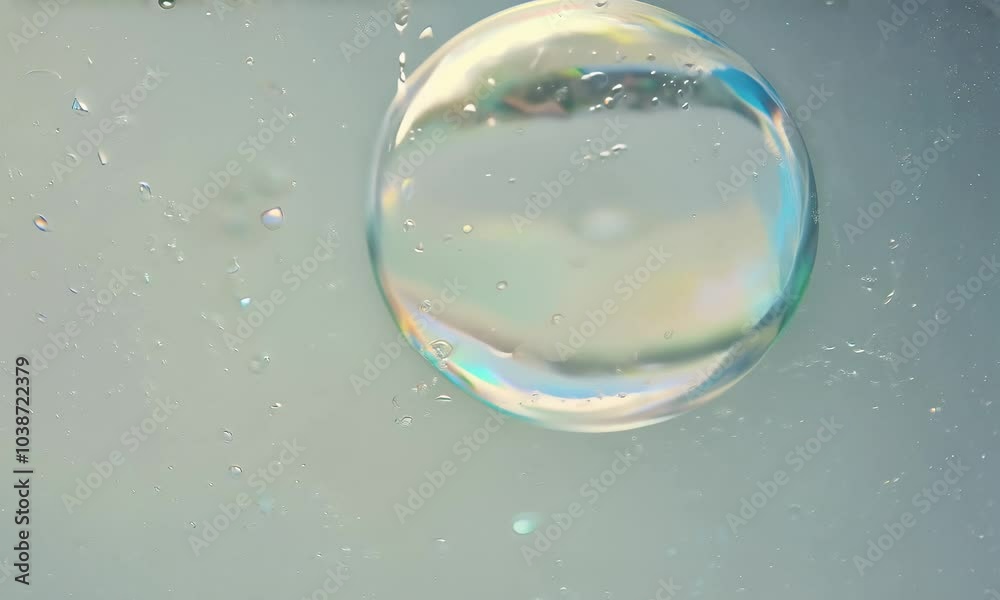 Aufkleber A single  large  iridescent bubble floats in a clear liquid  surrounded by smaller bubbles.