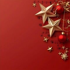A red background with gold stars and red balls