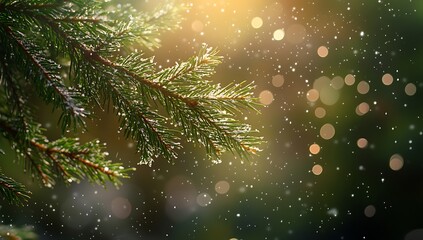 Amazing landscape of close shot of pine tree branches for christmas wallpaper and christmas banner.