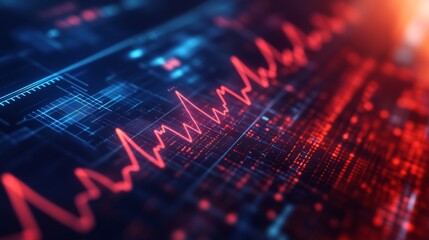 Digital Heartbeat Graph with Blue and Red Colors