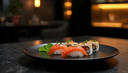 Suchi food in a plate - Minimal Restaurant Setting