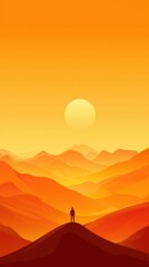 Hiker at Mountain Overlook During Sunset