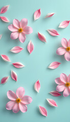Flat lay spring pink textile petals pattern isolated with white highlights, png