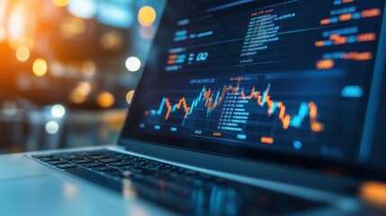 Laptop Screen with Stock Market Data