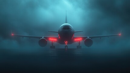 The foggy background of the airplane is black neon