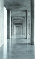 Fototapeta premium Concrete pillars and ceiling with reflective floor.