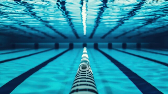 A swimming pool lane marker underwater, indoor setting with clear blue water, Minimalist style