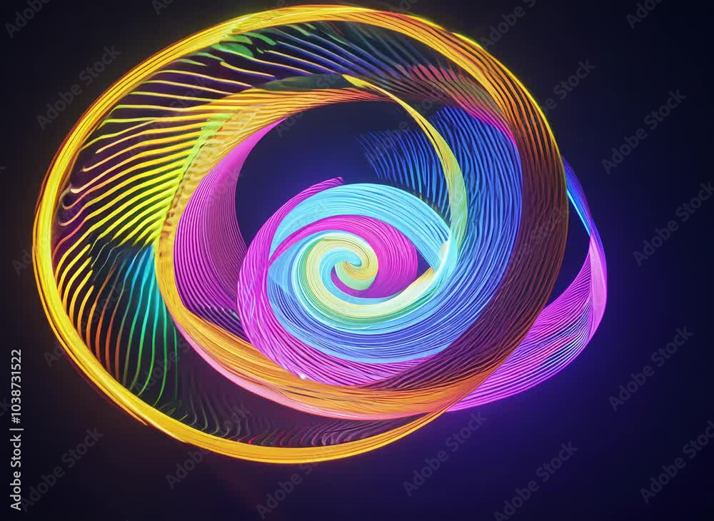 Poster a vibrant multi colored spiral of lines creates a hypnotic visual effect against a dark background