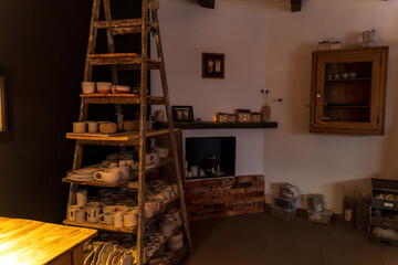 Rustic Pottery Studio With Handmade Ceramic Art Display