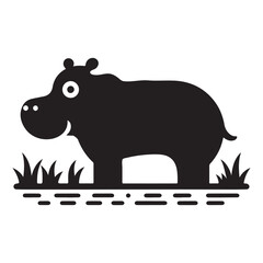 Silhouette Hippo Illustration in Minimalist Nature Inspired of Animal Design