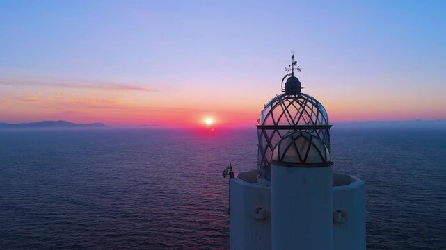 Aerial view from a drone of the Gorliz lighthouse, located on Cape Billano, between Gorliz and Armintza. Gorliz. Province of Bizkaia. Basque Country. Spain. Europe