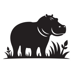 Obraz premium Silhouette Hippo Illustration in Minimalist Nature Inspired of Animal Design