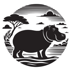 Obraz premium Silhouette Hippo Illustration in Minimalist Nature Inspired of Animal Design