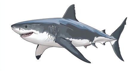 Naklejka premium Illustration of a great white shark, white isolated background.