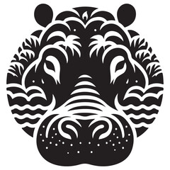 Artistic Hippo Face Design _ Tribal Style Abstract Animal Illustration