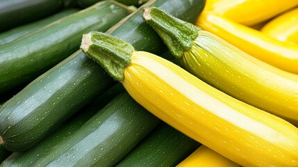 Fresh Green and Yellow Zucchini Vegetables Close Up