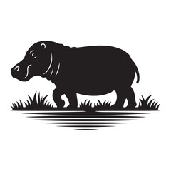 Silhouette Hippo Illustration in Minimalist Nature Inspired of Animal Design