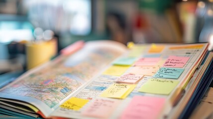 Colorful Sticky Notes on an Open Notebook