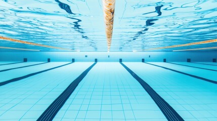 Obraz premium A swimming pool lane marker underwater, indoor setting with clear blue water, Modern style