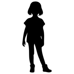 Silhouette of a little girl in jeans and a T-shirt on a transparent background