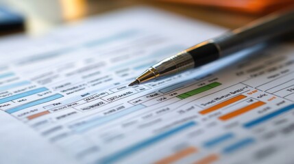 Close-up of a Pen on a Spreadsheet