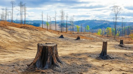 Desolate Landscape of Recently Cleared Forest Area