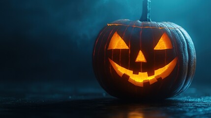 Glowing jack-o'-lantern pumpkin for Halloween on transparent background  
