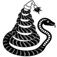 rattlesnake in a santa hat coiled around a christmas