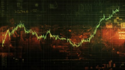 Stock market chart showing green uptrend and red downtrend lines indicating market fluctuations