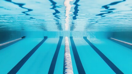Obraz premium A swimming pool lane marker underwater, indoor setting with clear blue water, Serene style