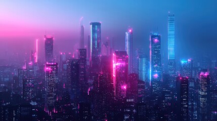 Fototapeta premium cityscape with space and neon light effect. Modern hi-tech, science, futuristic technology concept. Abstract digital high tech city design for banner background