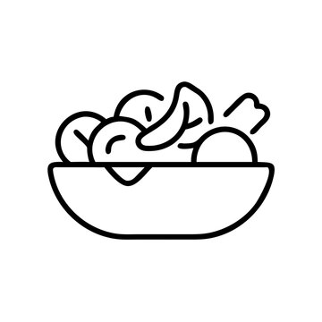 recommend clip art: Salad icon featuring a bowl of fresh vegetables and fruits in black outline and modern design for healthy eating concepts