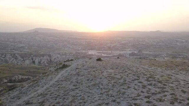 Drone video of the Red Valley at sunset in Cappadocia Turkey