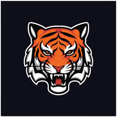 Angry tiger head. Vector illustration for use as print, poster, sticker, logo, tattoo, emblem and other