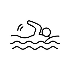 Swimming icon, black outline, modern design, fitness illustration