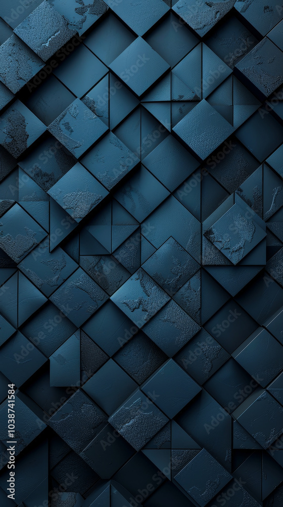 Poster futuristic high tech 3d rendered diamond tile wall pattern in dark setting with intricate geometric 