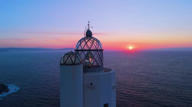Aerial view from a drone of the Gorliz lighthouse, located on Cape Billano, between Gorliz and Armintza. Gorliz. Province of Bizkaia. Basque Country. Spain. Europe