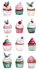 Illustration of delicious muffins on a light marble table.