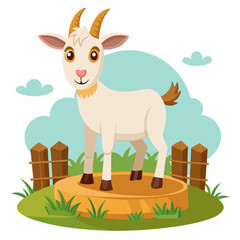 Goat standing on a bale of hay vector illustration