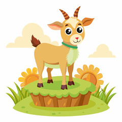 Goat standing on a bale of hay vector illustration