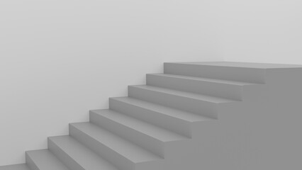 Minimalist staircase on white background, representing the concept of progress and success. Ideal for graphic design projects, presentations and motivational campaigns.