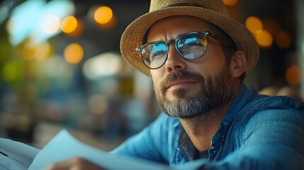 Thoughtful Man in a Cafe