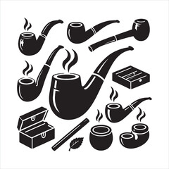 Tobacco pipes silhouette on white background
